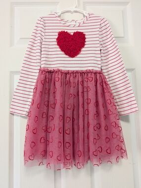 Little Lass Pink & Red Heart Tulle Dress Girls Size 6x